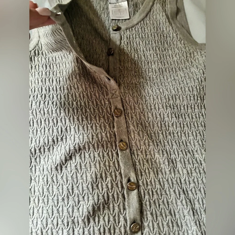 Chanel Vintage 2008 Spring Textured Henley Knit Top Vest Size 36 CC Buttons